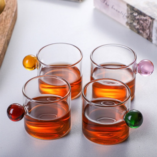 Immagine di Transparent - 120ml Borosilicate  Glass High Temperature Resistance Simple Office And Household Tea Cup With Handle Ball 5.5x5.5cm, 1 Piece