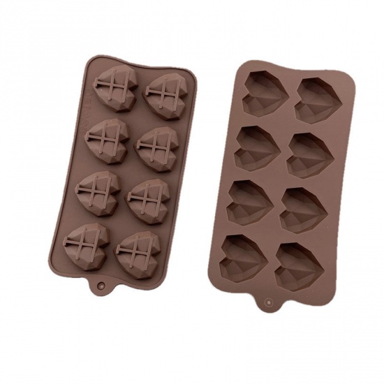 Immagine di Brown - 3D 15 Love Diamond Heart Silicone Chocolate Mold Baking Mold 21x10.3x1cm, 1 Piece