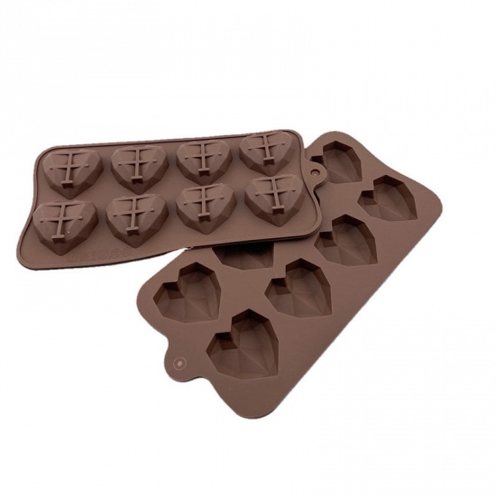 Immagine di Brown - 3D 15 Love Diamond Heart Silicone Chocolate Mold Baking Mold 21x10.3x1cm, 1 Piece