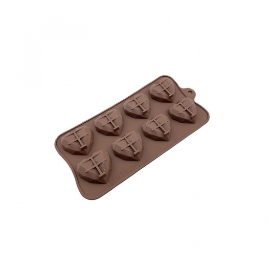 Immagine di Brown - 3D 15 Love Diamond Heart Silicone Chocolate Mold Baking Mold 21x10.3x1cm, 1 Piece