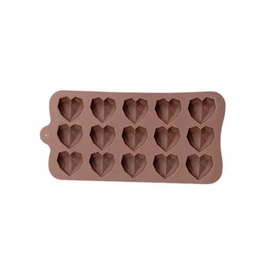 Immagine di Brown - 3D 15 Love Diamond Heart Silicone Chocolate Mold Baking Mold 21x10.3x1cm, 1 Piece
