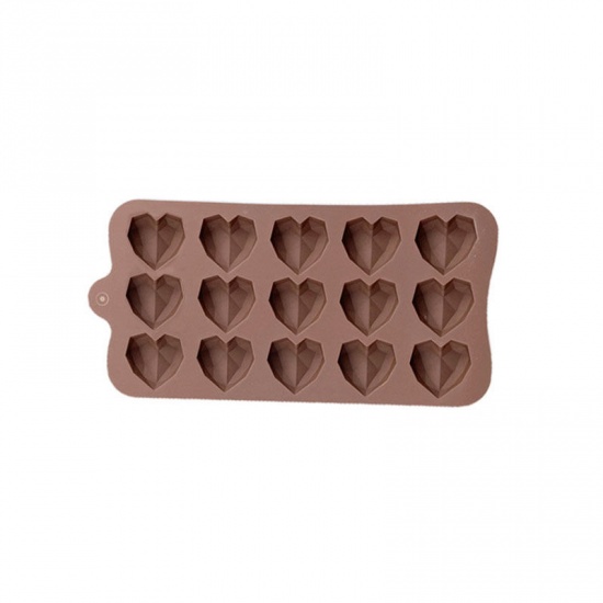 Picture of Brown - 3D 15 Love Diamond Heart Silicone Chocolate Mold Baking Mold 21x10.3x1cm, 1 Piece