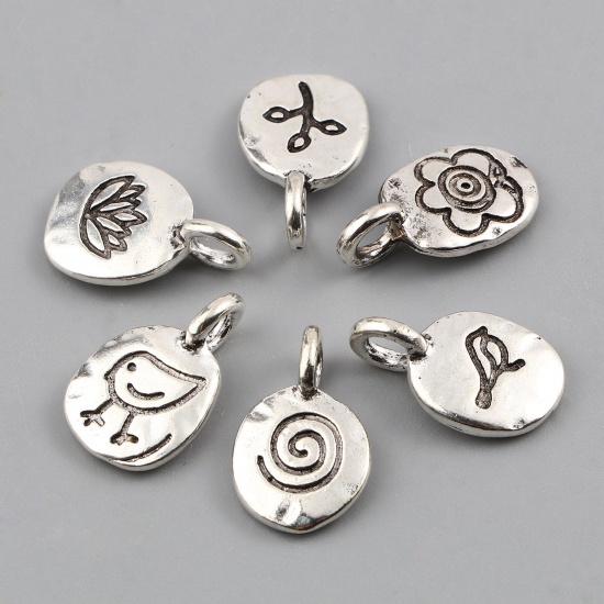 Picture of Zinc Based Alloy Charms Oval Antique Silver Color 10 PCs