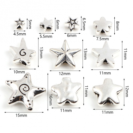 Picture of Zinc Based Alloy Galaxy Spacer Beads Star Antique Silver Color 50 PCs
