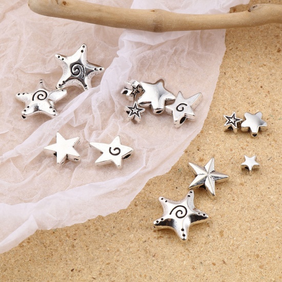 Picture of Zinc Based Alloy Galaxy Spacer Beads Star Antique Silver Color 50 PCs