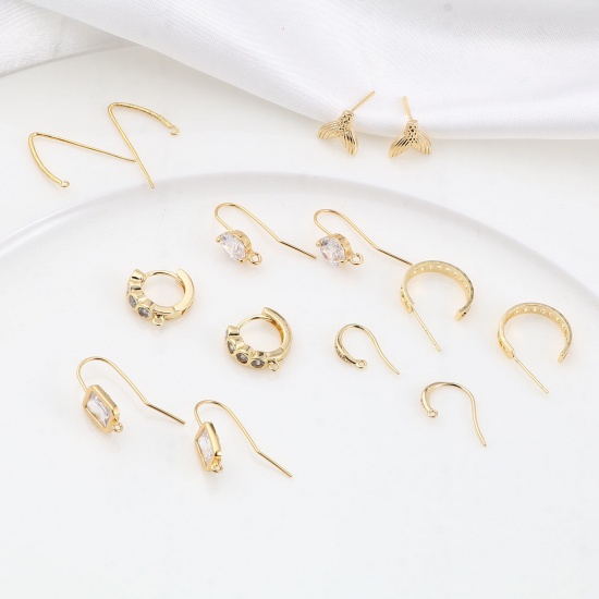 Picture of Brass Ear Wire Hooks Earring 18K Real Gold Plated W/ Loop Post/ Wire Size: (21 gauge), 2 PCs                                                                                                                                                                  