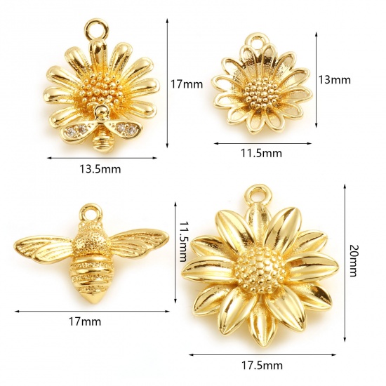 Picture of Copper Charms Daisy Flower 18K Real Gold Plated 13mm x 11.5mm, 2 PCs