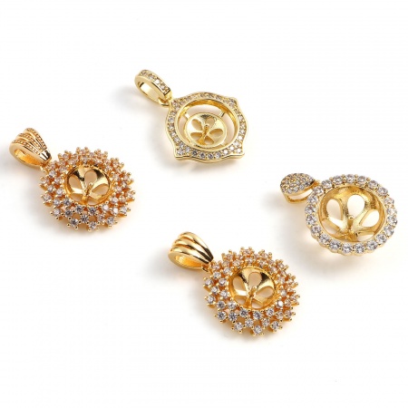 Ottone Micro Intarsio Connettore Ciondolo Perla Bail Pin Cap 18K Vero Oro Placcato Trasparente Cubic Zirconiae 1 Pz