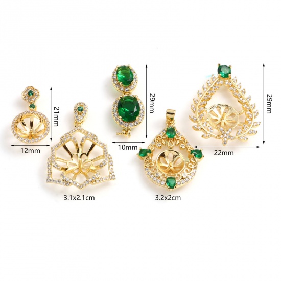 Immagine di Ottone Micro Intarsio Connettore Ciondolo Perla Bail Pin Cap 18K Oro riempito Trasparente Strass Verde Cubic Zirconiae 1 Pz                                                                                                                                   