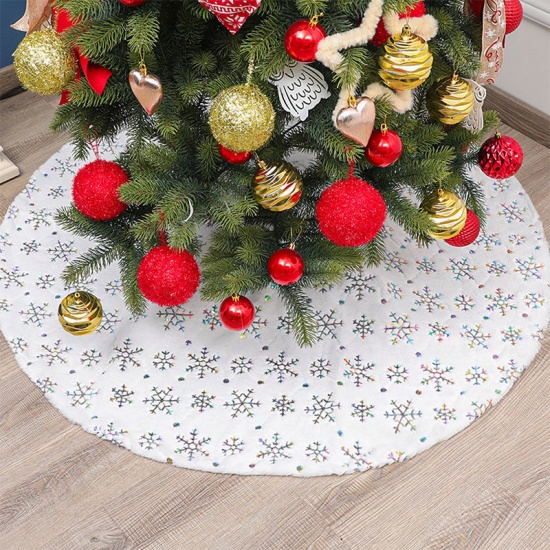 Picture of Silver - 122cm Dia. Exquisite Snowflake Printed Velvet Christmas Tree Skirt Home Decoration, 1 Piece