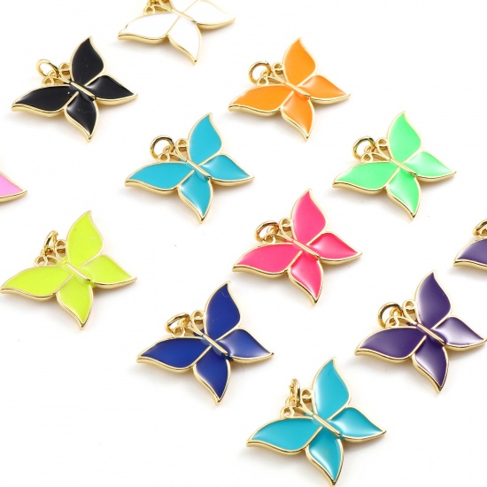 Immagine di Ottone Insetto Charms Multicolore Farfalla Smalto 24mm x 19mm, 2 Pz