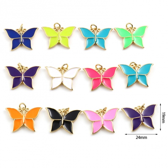 Immagine di Ottone Insetto Charms Multicolore Farfalla Smalto 24mm x 19mm, 2 Pz