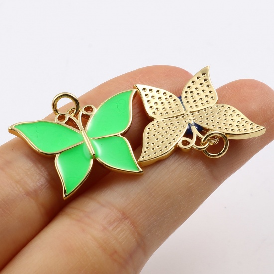 Immagine di Ottone Insetto Charms Multicolore Farfalla Smalto 24mm x 19mm, 2 Pz