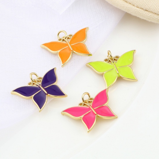 Immagine di Ottone Insetto Charms Multicolore Farfalla Smalto 24mm x 19mm, 2 Pz