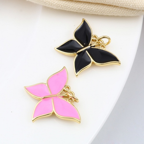 Immagine di Ottone Insetto Charms Multicolore Farfalla Smalto 24mm x 19mm, 2 Pz