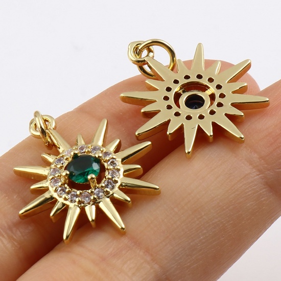 Picture of Brass Galaxy Charms Gold Plated Multicolor Sun Clear Rhinestone 24mm x 18mm, 1 Piece                                                                                                                                                                          
