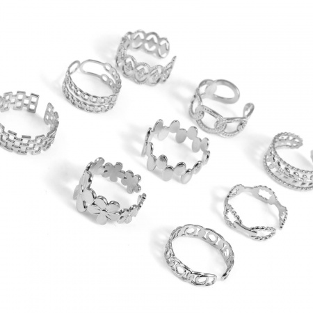 Stainless Steel Open Adjustable Rings Silver Tone 18.5mm(US size 8.5), 1 Piece