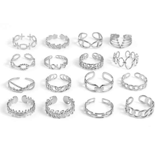 Picture of Stainless Steel Open Adjustable Rings Silver Tone 18.5mm(US size 8.5), 1 Piece