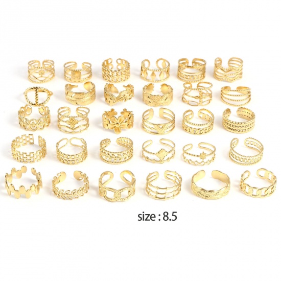 Picture of Stainless Steel Open Adjustable Rings Gold Plated 18.5mm(US size 8.5), 1 Piece