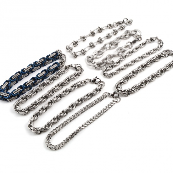 Picture of 201 Stainless Steel Link Chain Bracelets Silver Tone 22cm(8 5/8") - 21.5cm(8 4/8") long, 1 Piece