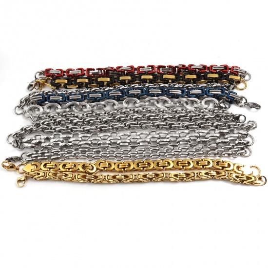 Picture of 201 Stainless Steel Link Chain Bracelets Silver Tone 22cm(8 5/8") - 21.5cm(8 4/8") long, 1 Piece