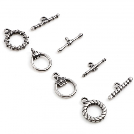 Stainless Steel Toggle Clasps Antique Silver Color 1 Set