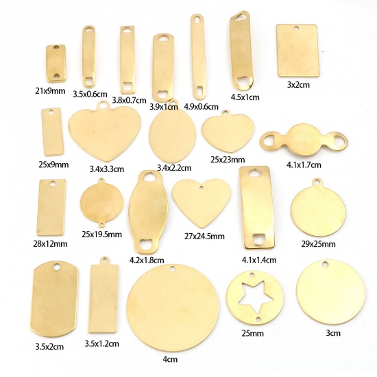 Immagine di 304 Acciaio Inossidabile Etichette di Stampaggio Vuote Charms Oro Placcato Brunitura a Rulli 2 Pz