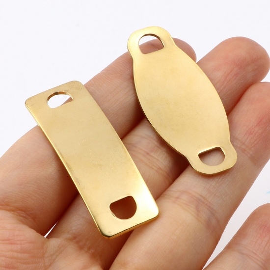 Picture of 304 Stainless Steel Blank Stamping Tags Charms Gold Plated Roller Burnishing