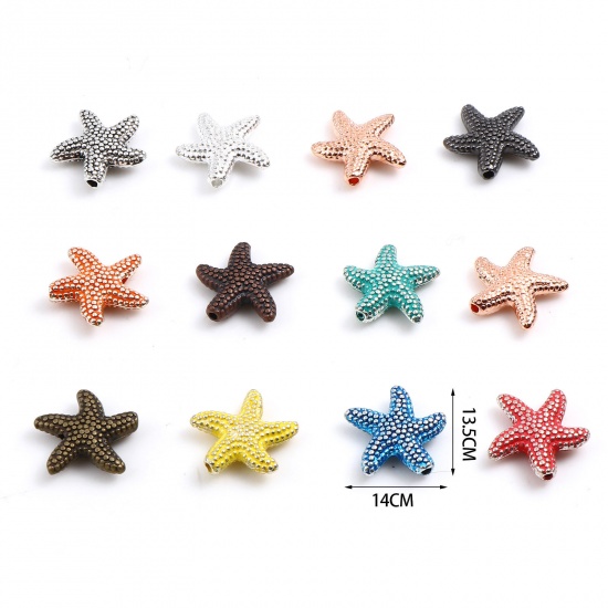 Picture of Zinc Based Alloy Ocean Jewelry Spacer Beads Star Fish Multicolor About 14mm x 13.5mm, Hole: Approx 1.3mm, 20 PCs