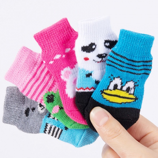 Picture of Blue - L Duck Winter Warm Cotton Non-slip Dog Socks Pet Accessories, 1 Set（4 PCs/Set）