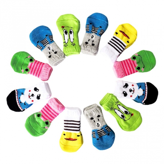 Picture of Blue - L Duck Winter Warm Cotton Non-slip Dog Socks Pet Accessories, 1 Set（4 PCs/Set）