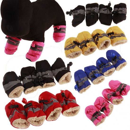 Image de Chaussettes pour chien douces antidérapantes avec cordon de serrage en tissu chaud d'hiver accessoires pour animaux de compagnie