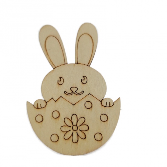 Immagine di Legno Pasqua Accessori per materiali artigianali fatti a mano fai-da-te Naturale Uova Coniglio 7.4cm x 5.8cm, 1 Pacchetto ( 10 Pz/Pacchetto)