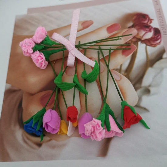 Imagen de Pink - Carnation Flower Clay Micro Landscape Miniature Decoration Dollhouse Scene Model 5x1cm, 1 Piece
