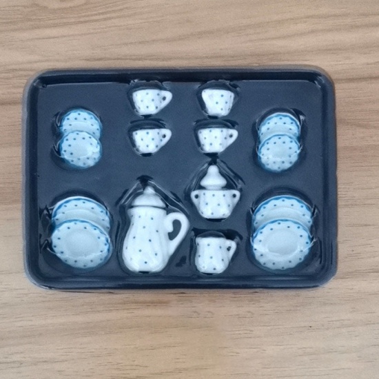 Immagine di Multicolor - 5# Simulation 17PCs Tea Set Ceramic Micro Landscape Miniature Decoration Dollhouse Scene Model, 1 Set