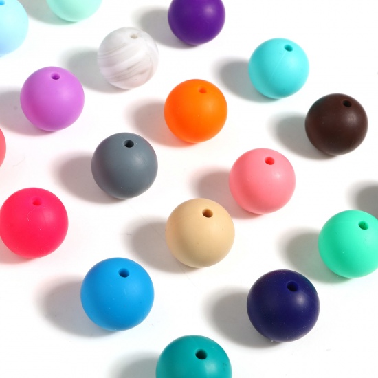 Image de Perles en Silicone Rond Multicolore 15mm Dia, Taille de Trou: 2.5mm, 10 Pcs