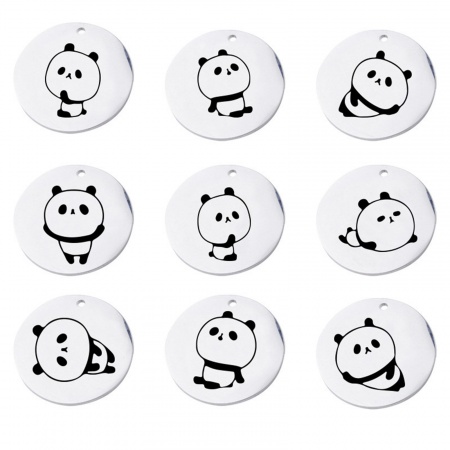 Stainless Steel Charms Round Multicolor Panda 20mm Dia., 1 Piece