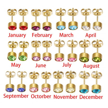 Stainless Steel Birthstone Ear Post Stud Earrings Multicolor Round 15mm x 7mm, 1 Pair