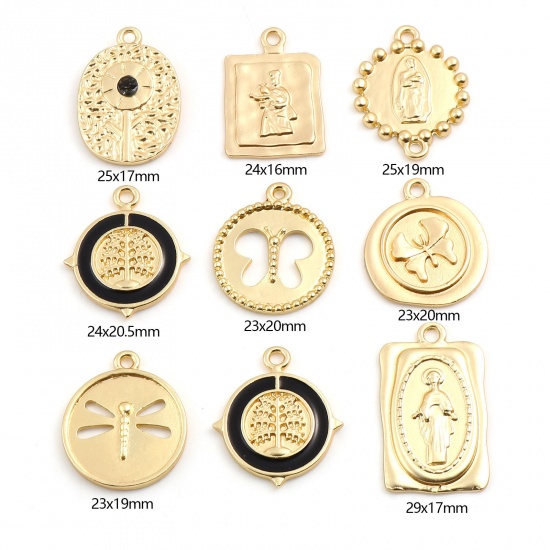 Picture of Zinc Based Alloy Insect Charms Round Matt Gold Butterfly Hollow 23mm x 20mm, 5 PCs