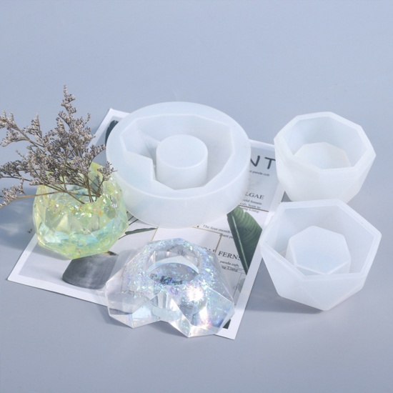Picture of Silicone Resin Mold For Jewelry Making Ornaments Candlestick Octagon White 7cm x 7cm, 1 Piece