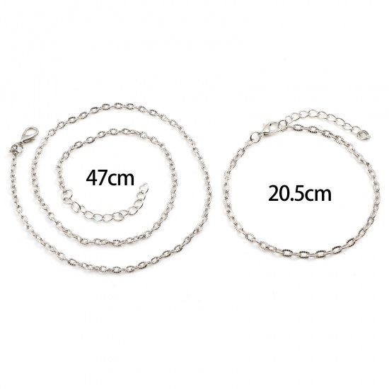 Immagine di Lega di Ferro Cavo Catena Braccialetti Tono Argento 20.5cm, 1 Pacchetto ( 12 Pz/Pacco)