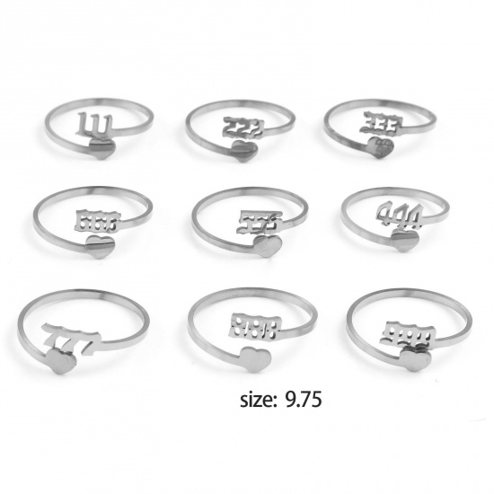 Picture of Stainless Steel Open Adjustable Rings Multicolor Heart Number 19.5mm(US Size 9.75), 1 Piece
