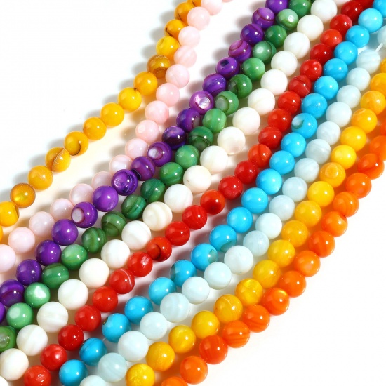 Picture of Natural Shell Loose Beads Round Multicolor Dyed About 6mm Dia, Hole:Approx 1mm, 38cm(15") - 37.5cm(14 6/8") long, 1 Strand (Approx 59 PCs/Strand)
