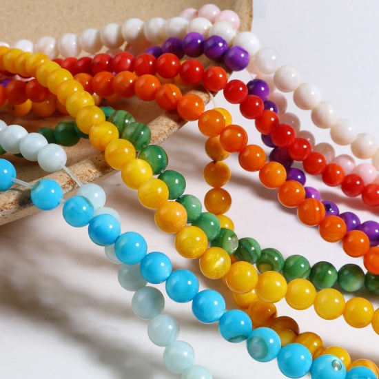 Picture of Natural Shell Loose Beads Round Multicolor Dyed About 6mm Dia, Hole:Approx 1mm, 38cm(15") - 37.5cm(14 6/8") long, 1 Strand (Approx 59 PCs/Strand)