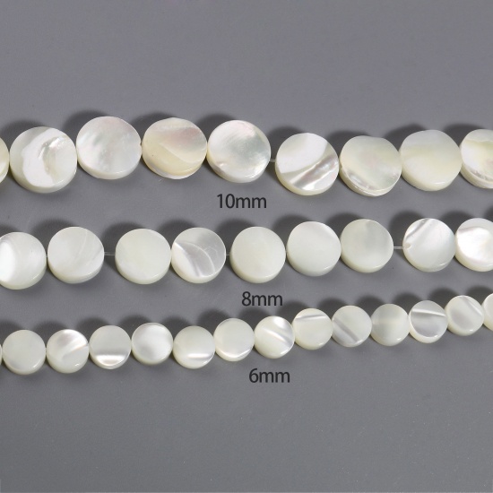 Picture of Natural Shell Loose Beads Flat Round Creamy-White 1 Strand