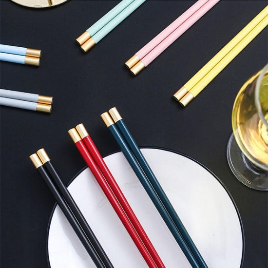 Picture of Yellow - 9# Colorful Creative Anti-mold Ceramic Chopsticks Flatware Cutlery Tableware 24.5cm long, 1 Pair