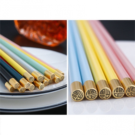 Picture of Yellow - 9# Colorful Creative Anti-mold Ceramic Chopsticks Flatware Cutlery Tableware 24.5cm long, 1 Pair