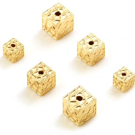 Brass Beads 18K Real Gold Plated Square Geometric 2 PCs