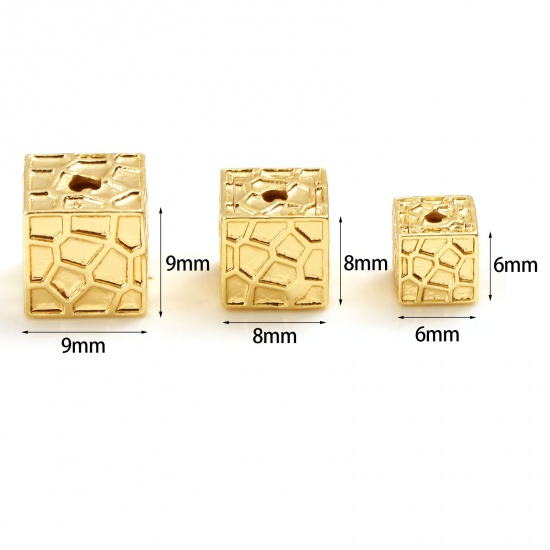 Picture of Brass Beads 18K Real Gold Plated Square Geometric 2 PCs                                                                                                                                                                                                       