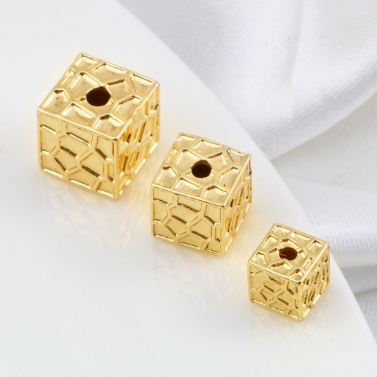 Picture of Brass Beads 18K Real Gold Plated Square Geometric 2 PCs                                                                                                                                                                                                       